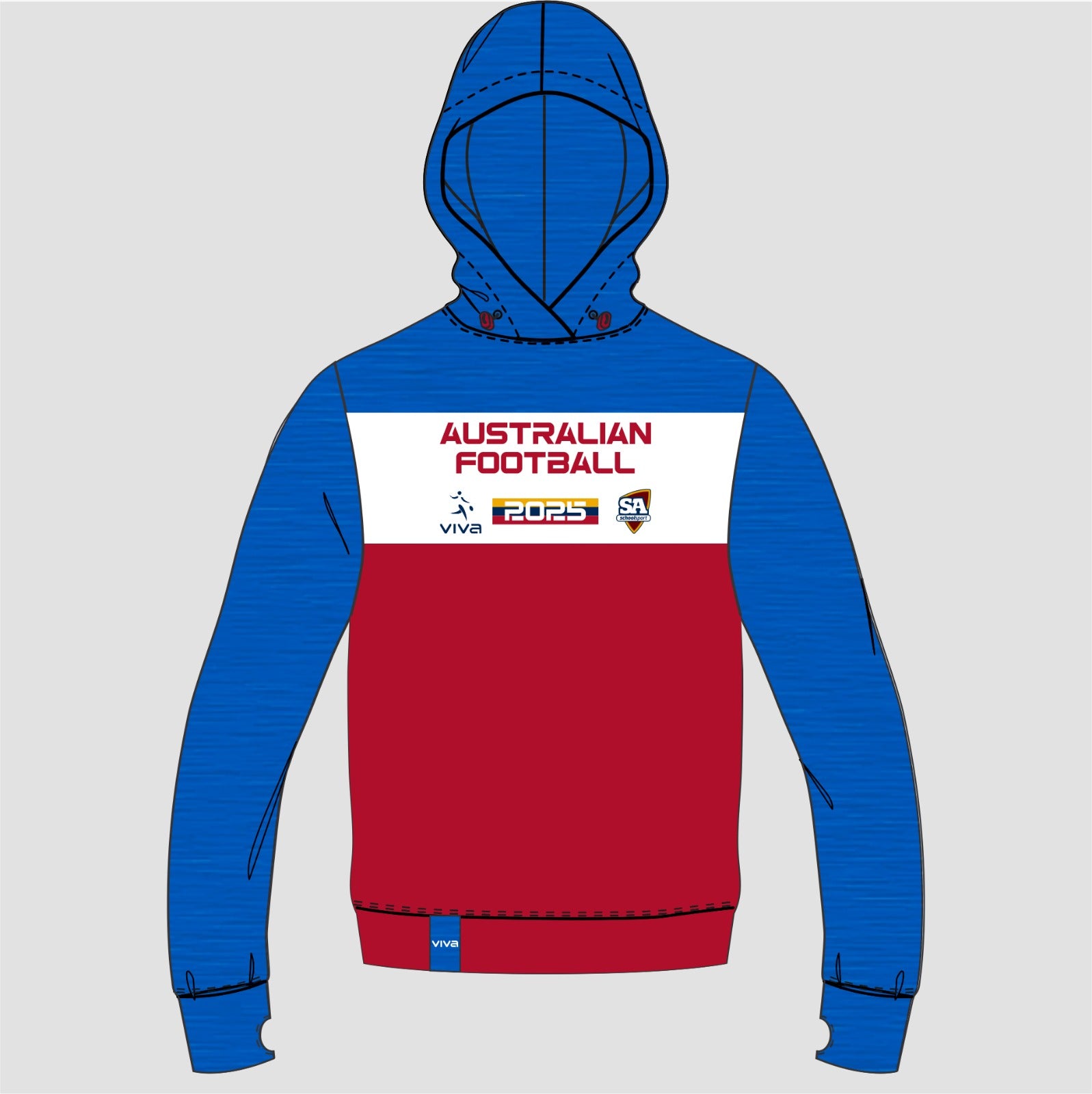 SSSA AUSTRALIAN FOOTBALL EVENT HOODIE -2 SKY RED WH